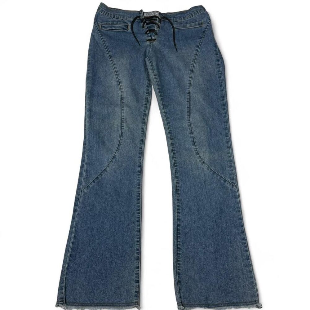 Sweet Flower Y2K Flare Jeans Brown Lace Up Waist Women’s Size 3